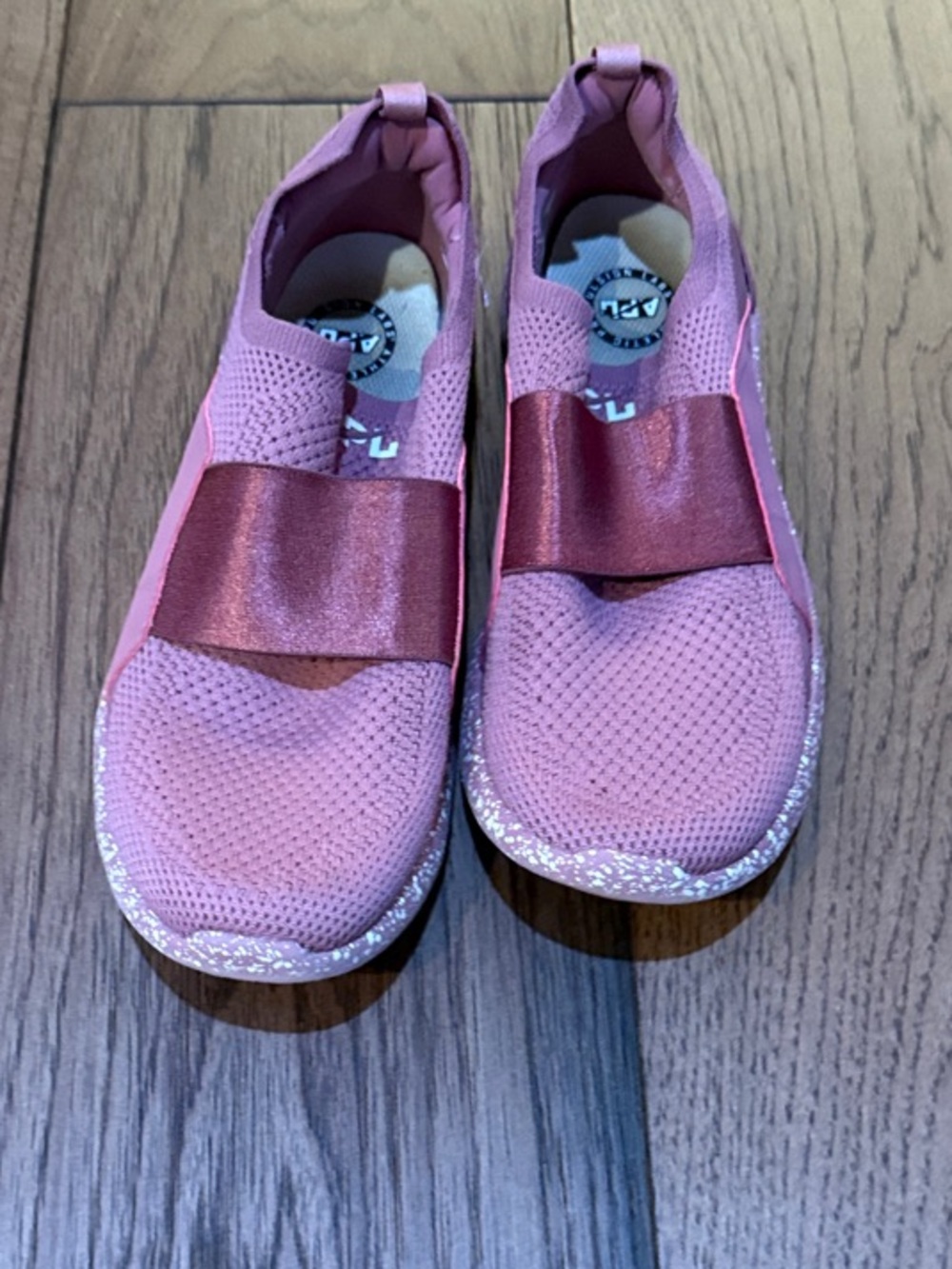EUC APL Pink Slip-On Knit Sneakers with Satin Strap